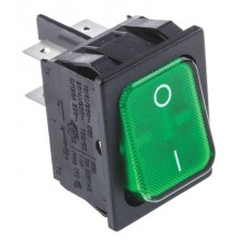 Illuminated Green DPST Rocker Switch, On-Off, 20 A @ 250 V ac 30.2mm 22mm