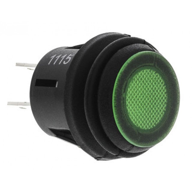 Push Button Switch, IP65, 20.2mm, DPST, Panel Mount, Maintained On-Off , Illuminated, LED Green, (Blank)